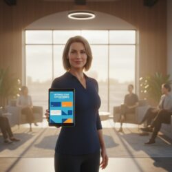 Confident chiropractor in modern office holding tablet with new scheduling software looking successful and professional