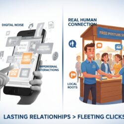 Face-to-face community event connection building lasting trust versus forgettable digital advertising