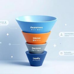 Four-stage chiropractic marketing funnel showing awareness, interest, decision, and loyalty stages with patient journey progression