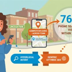 Patient searching for nearby chiropractor seeing distant competitor in results while closer practice without neighborhood page remains invisible