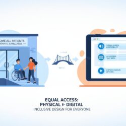 Physical wheelchair ramp paralleling digital accessibility features creating equal access for all patients