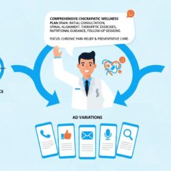 Strategic workflow for creating effective AI generated chiropractic ad copy with detailed prompts