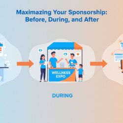Three-phase chiropractic event sponsorship timeline showing before during and after activities