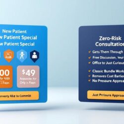 Two new patient offers comparing bundled special package for ready prospects versus zero-risk consultation for cautious consumers