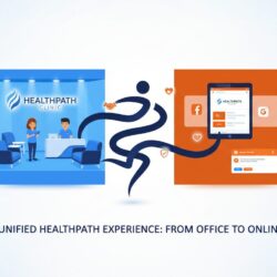 Unified brand experience showing consistent identity across physical office and digital presence