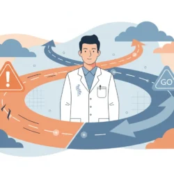 chiropractor at decision crossroads with caution and go path options