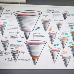 collection of sales funnels on a whiteboard