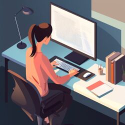 writer sitting at desk creating content